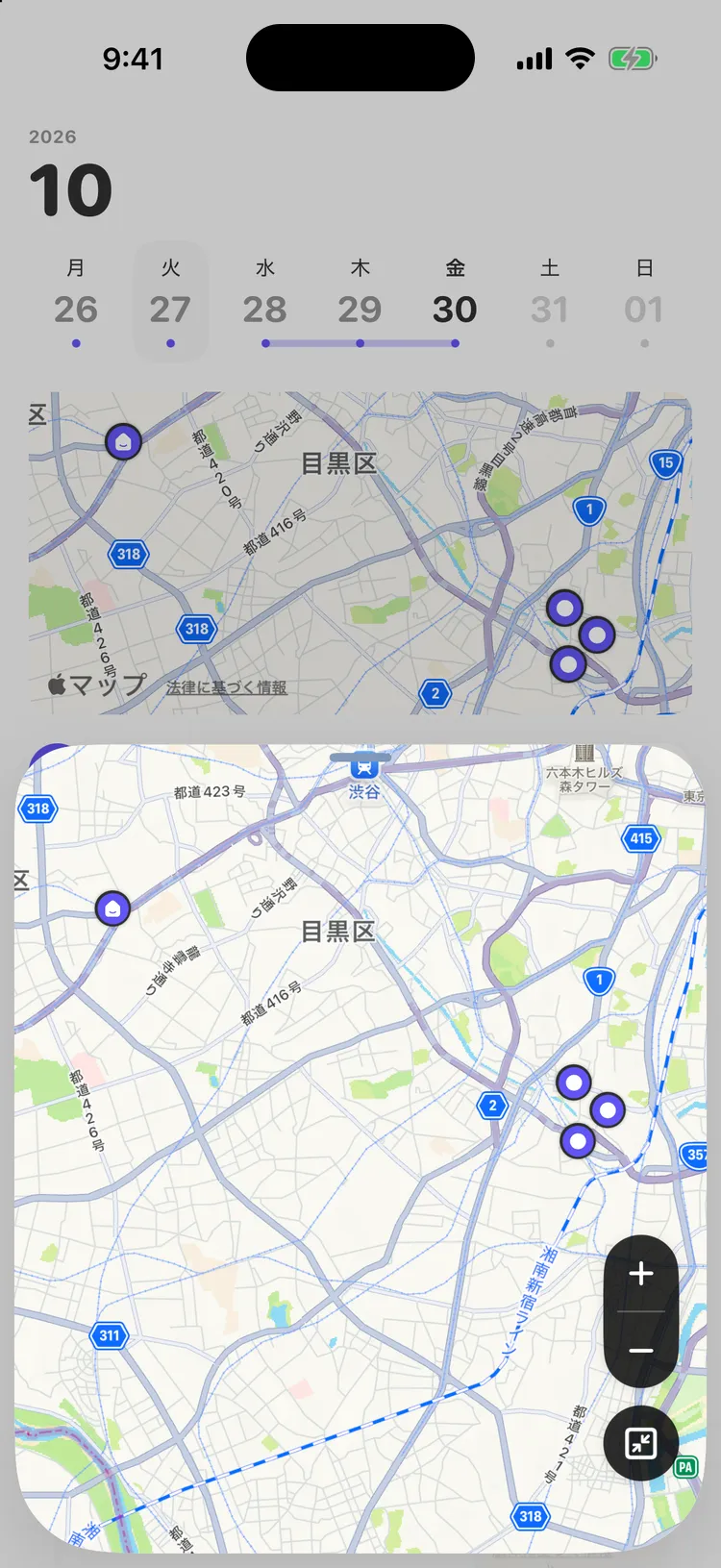 1日のマップを広げた画面