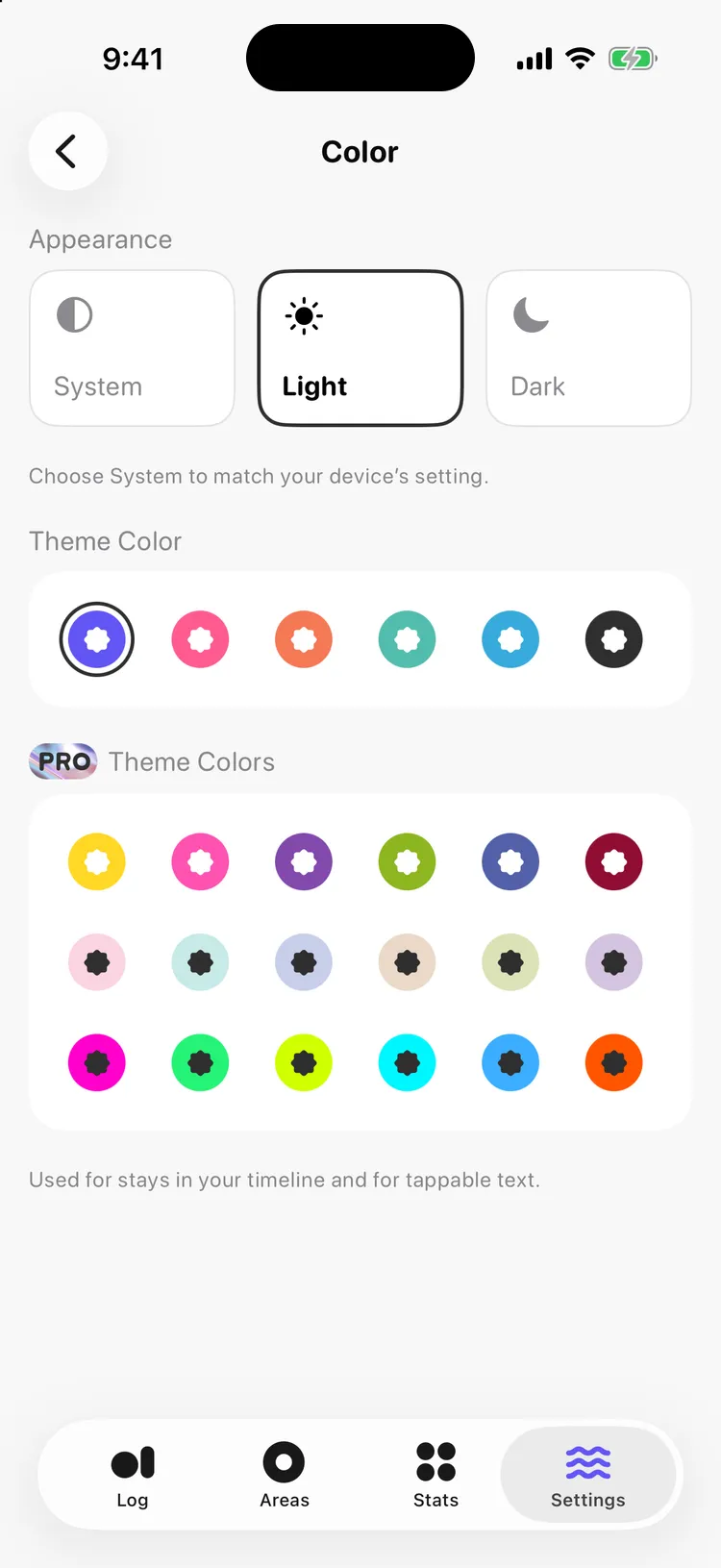 The Color settings with the free theme colors and the PRO theme colors